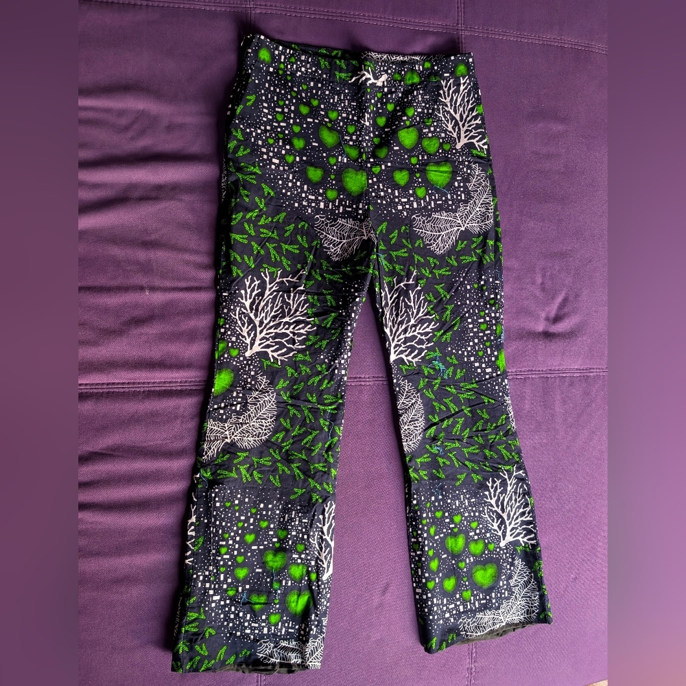 Green and Black Patterned Side Zipper Pants Handmade?